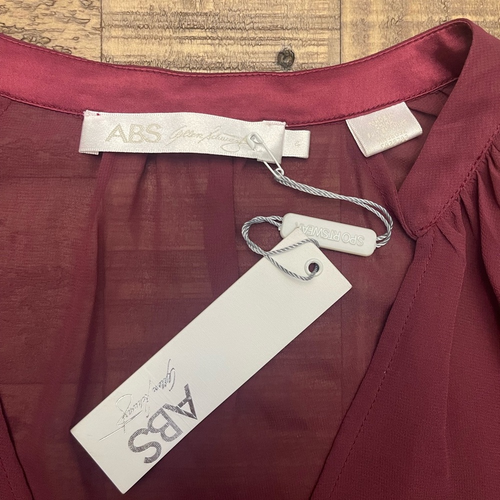 Women's Burgundy Sheer Blouse - Picture 2 of 7